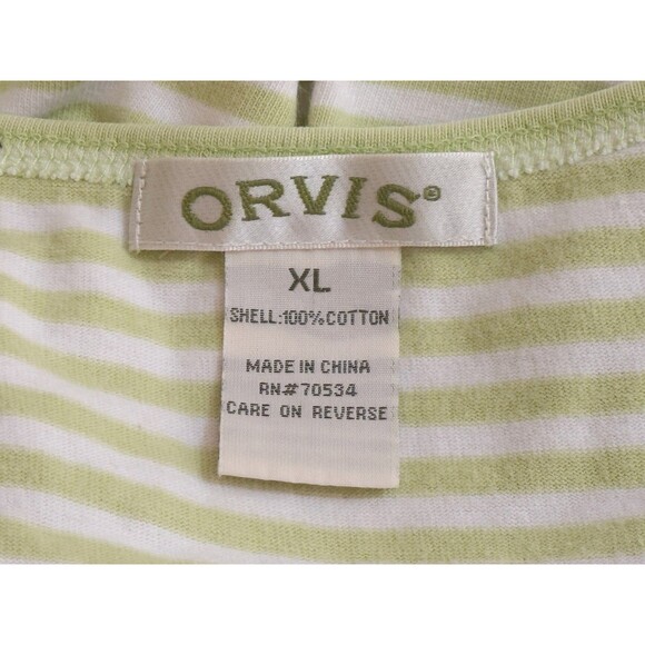 ORVIS Women's Long Sleeve Pull-Over Striped Cotton Shirt Green White XL - Picture 4 of 4